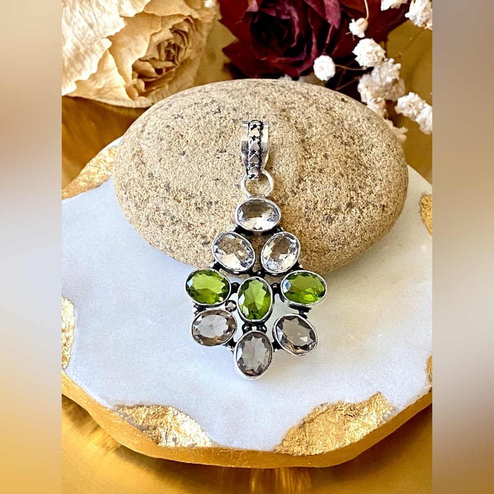 P15- Smokey Topaz, Peridot And White Topaz Pendant